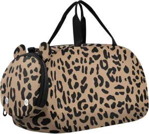Brown Leopard Girl's Gym Duffel Bag with Shoes Compartment Multifunctional Kids Overnight Bag for Travel, Swimming, Dance, Ballet