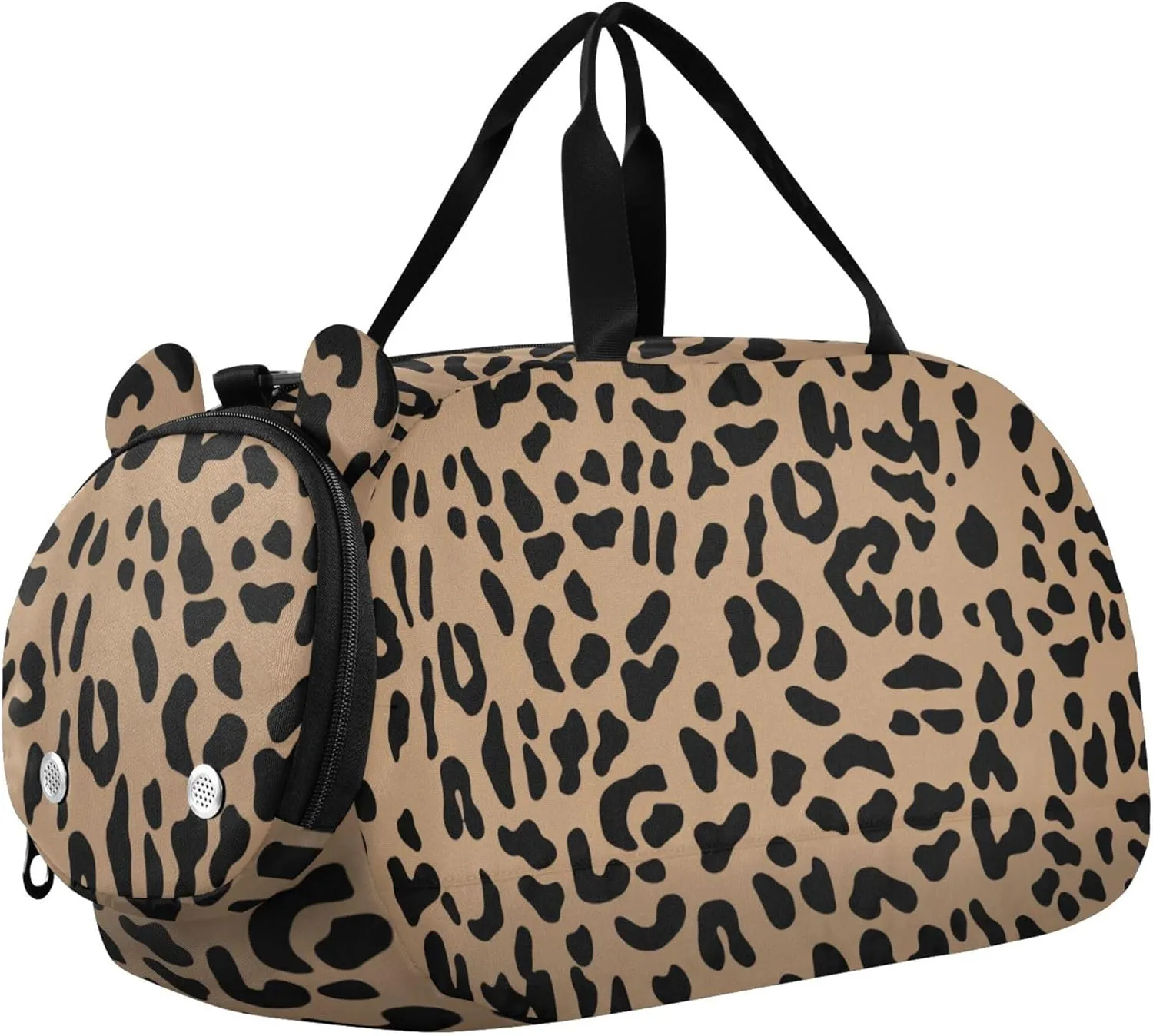 Brown Leopard Girl's Gym Duffel Bag with Shoes Compartment Multifunctional Kids Overnight Bag for Travel, Swimming, Dance, Ballet
