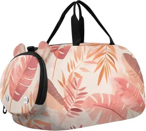 Brown Palm Leaves Youth Sports Duffel Bag with Ventilated Shoe Compartment|All-Season Lightweight Travel Gym Bag for Girls & Boys|Water-Resistant Gear Bag
