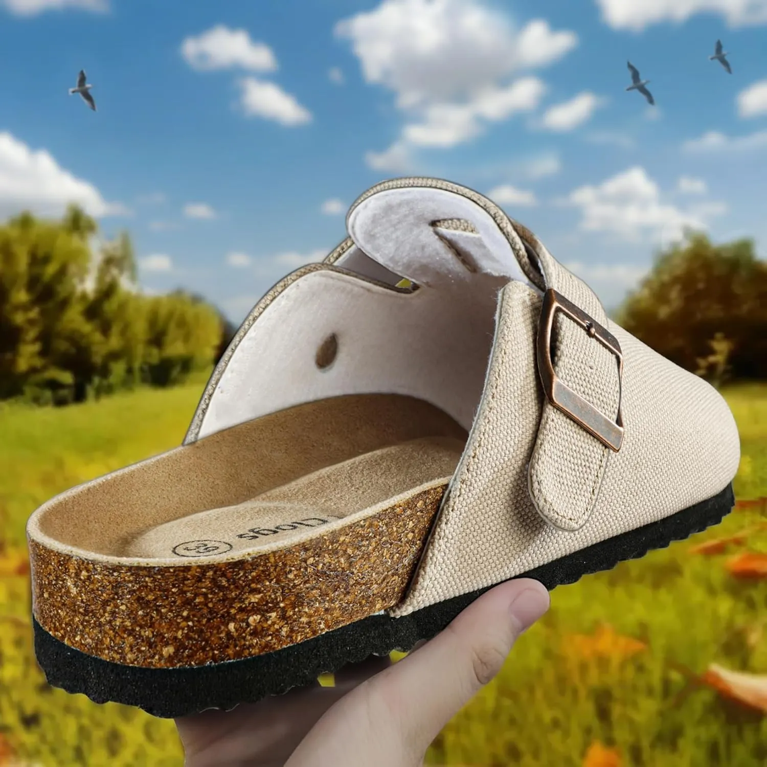 BULLIANT Men Clogs Mules Sandals Slippers Nurse Shoes Unisex-Suede Upper Cushioned Cork-Footbed