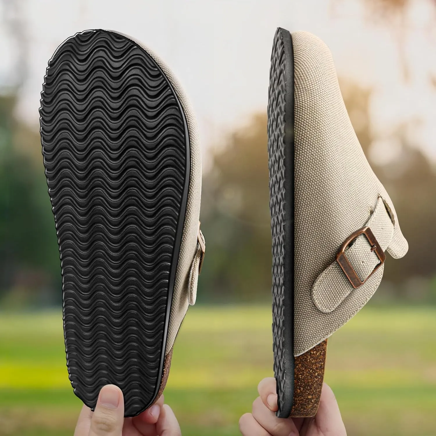 BULLIANT Men Clogs Mules Sandals Slippers Nurse Shoes Unisex-Suede Upper Cushioned Cork-Footbed