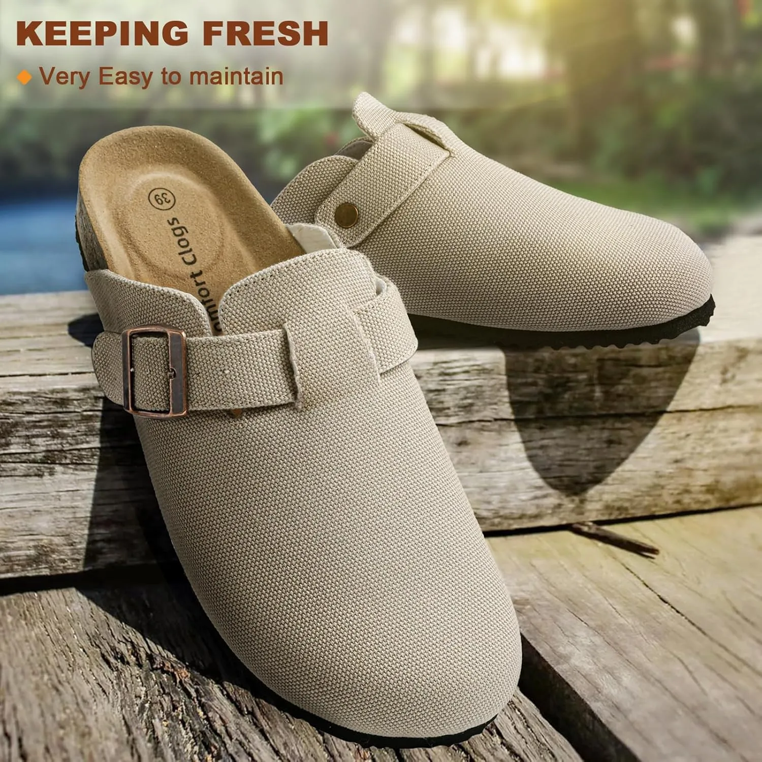 BULLIANT Men Clogs Mules Sandals Slippers Nurse Shoes Unisex-Suede Upper Cushioned Cork-Footbed