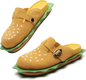 Burger Clogs for Womens Suede Leather Mules Cork Footbed Sandals Comfort Potato Shoes with Arch Support Clogs