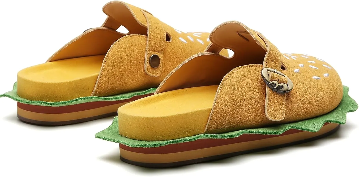 Burger Clogs for Womens Suede Leather Mules Cork Footbed Sandals Comfort Potato Shoes with Arch Support Clogs