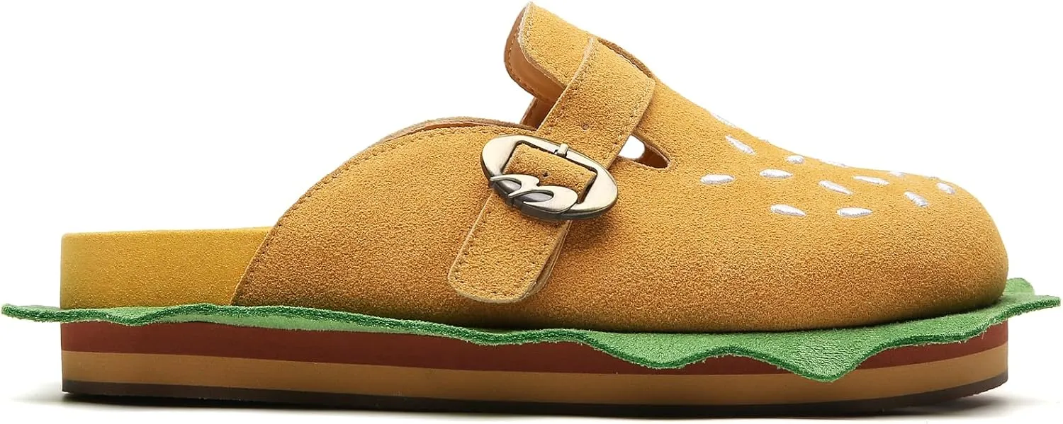 Burger Clogs for Womens Suede Leather Mules Cork Footbed Sandals Comfort Potato Shoes with Arch Support Clogs