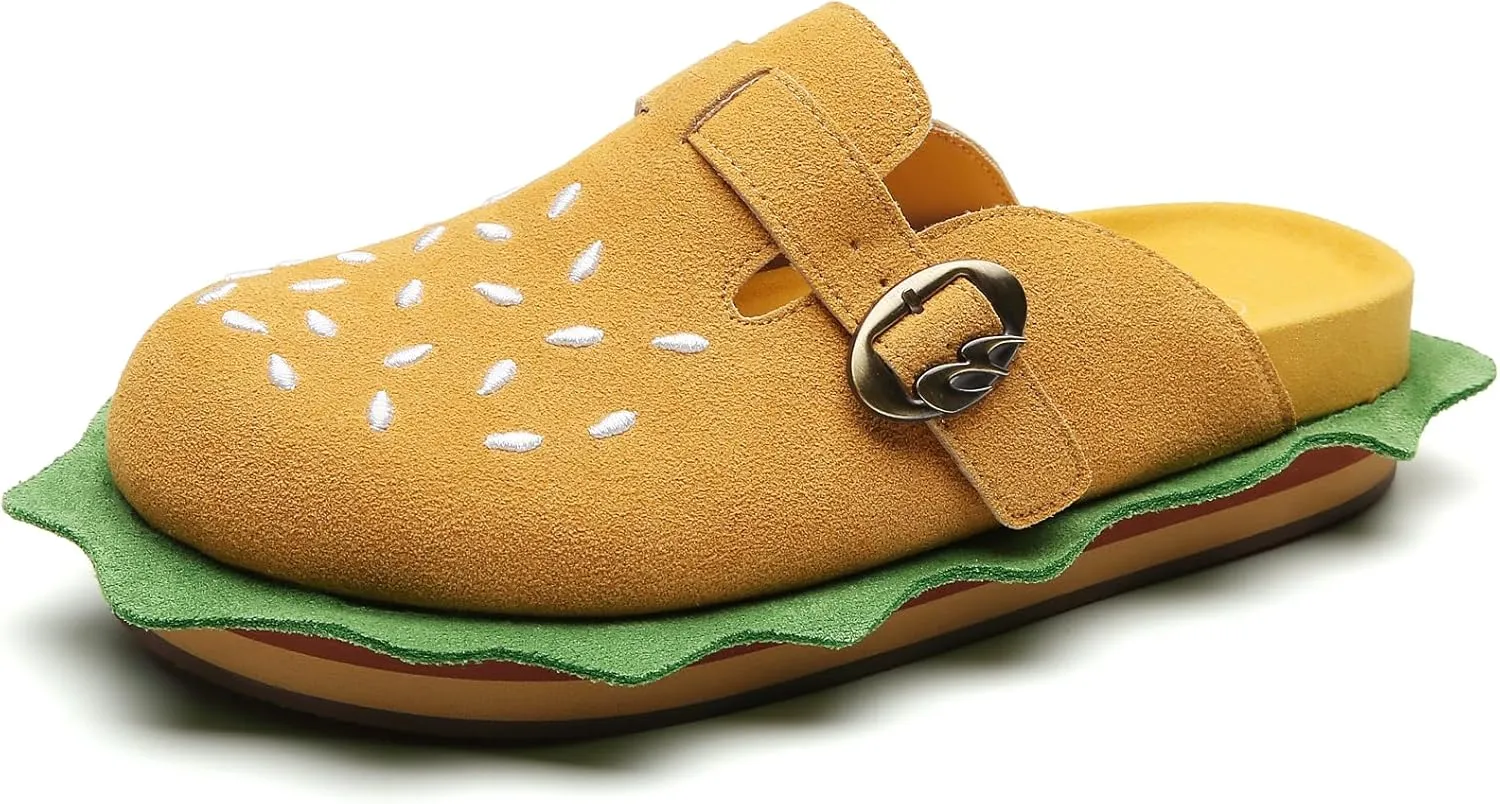 Burger Clogs for Womens Suede Leather Mules Cork Footbed Sandals Comfort Potato Shoes with Arch Support Clogs