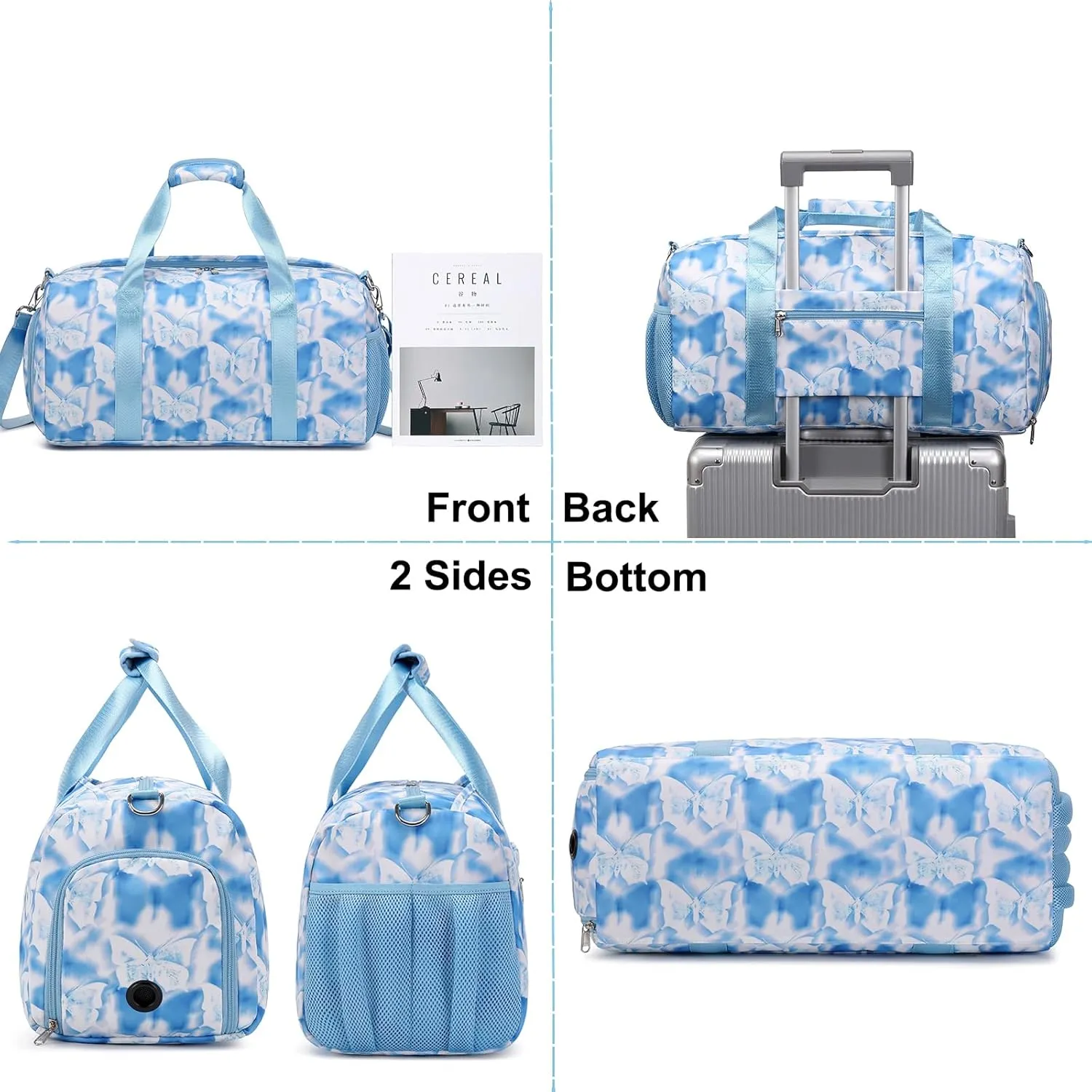 Butterfly Dance Duffel for Girls - Gymnastics & Overnight Bag with Shoe Compartments