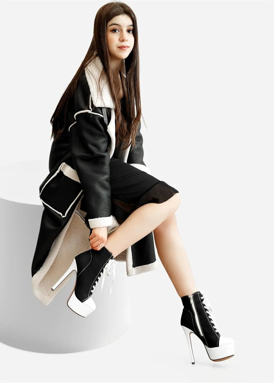 Canvas Ankle Boots Platform Lace-Up Short Boot Stiletto High Heel Closed Round Toe Sneaker Booties with Side Zipper for Women Ladies Sexy Spring Summer
