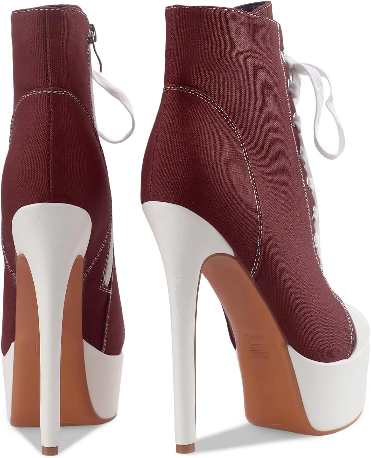 Canvas Ankle Boots Platform Lace-Up Short Boot Stiletto High Heel Closed Round Toe Sneaker Booties with Side Zipper for Women Ladies Sexy Spring Summer