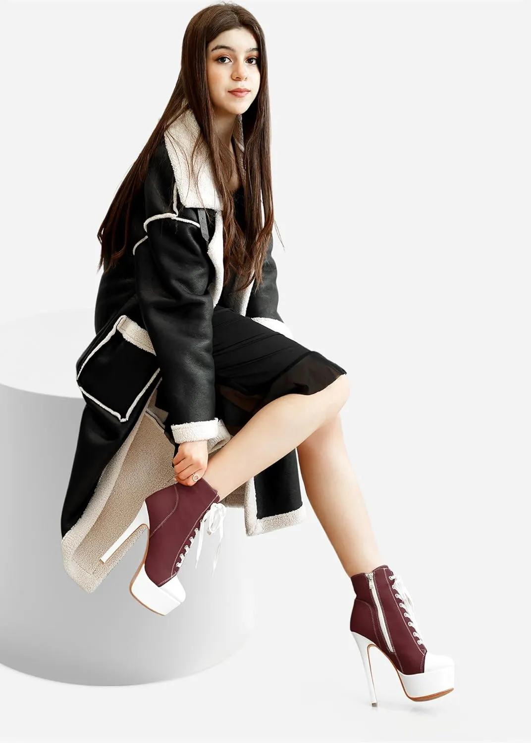 Canvas Ankle Boots Platform Lace-Up Short Boot Stiletto High Heel Closed Round Toe Sneaker Booties with Side Zipper for Women Ladies Sexy Spring Summer