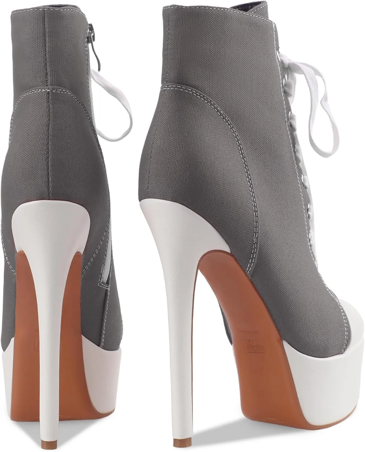 Canvas Ankle Boots Platform Lace-Up Short Boot Stiletto High Heel Closed Round Toe Sneaker Booties with Side Zipper for Women Ladies Sexy Spring Summer