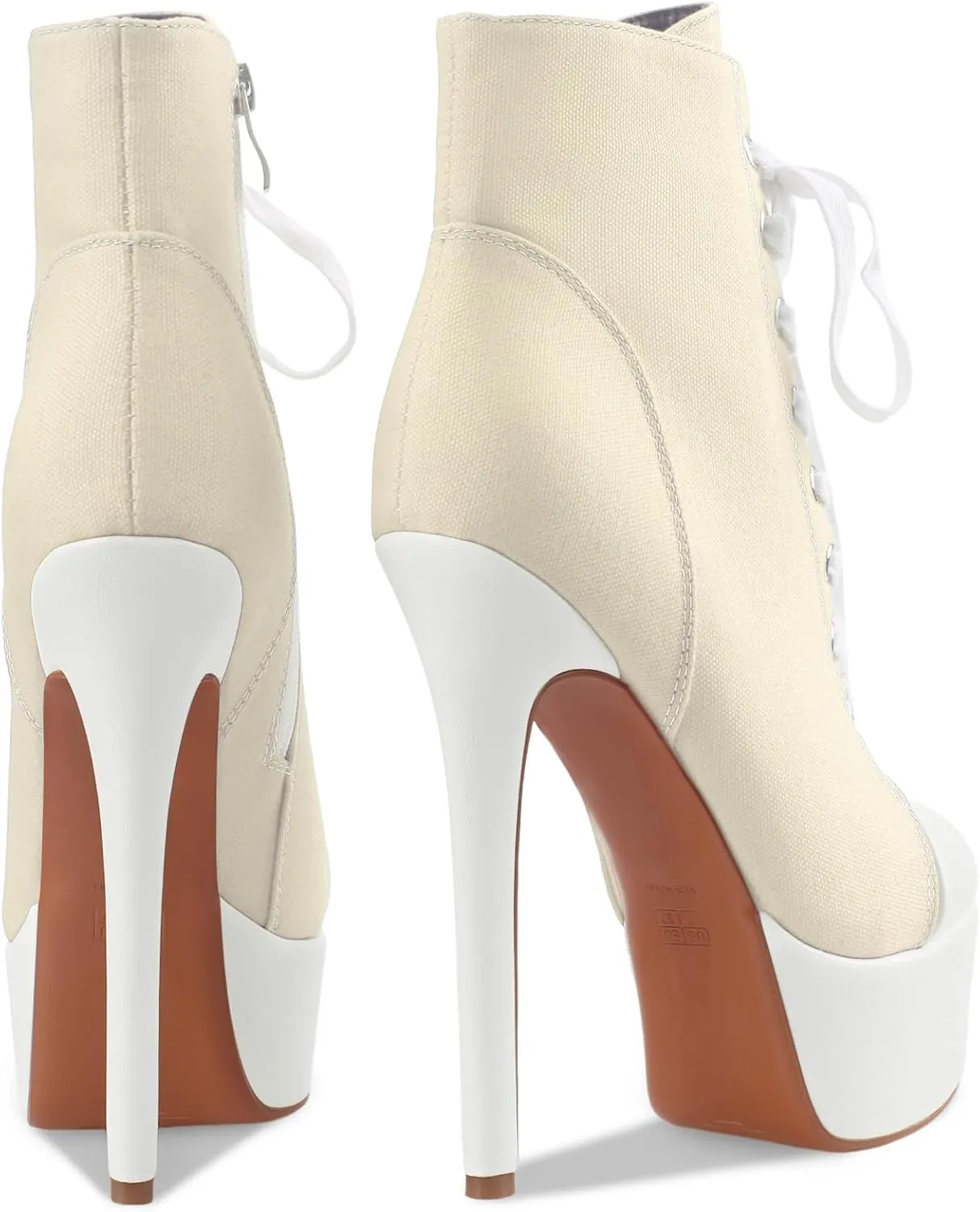 Canvas Ankle Boots Platform Lace-Up Short Boot Stiletto High Heel Closed Round Toe Sneaker Booties with Side Zipper for Women Ladies Sexy Spring Summer