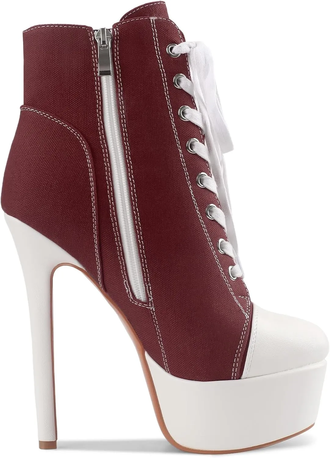 Canvas Ankle Boots Platform Lace-Up Short Boot Stiletto High Heel Closed Round Toe Sneaker Booties with Side Zipper for Women Ladies Sexy Spring Summer