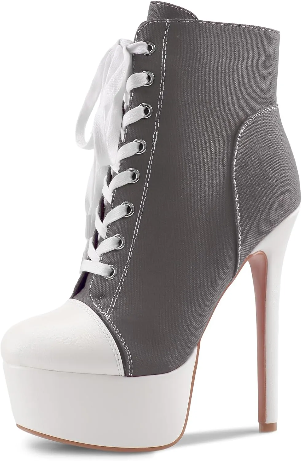 Canvas Ankle Boots Platform Lace-Up Short Boot Stiletto High Heel Closed Round Toe Sneaker Booties with Side Zipper for Women Ladies Sexy Spring Summer
