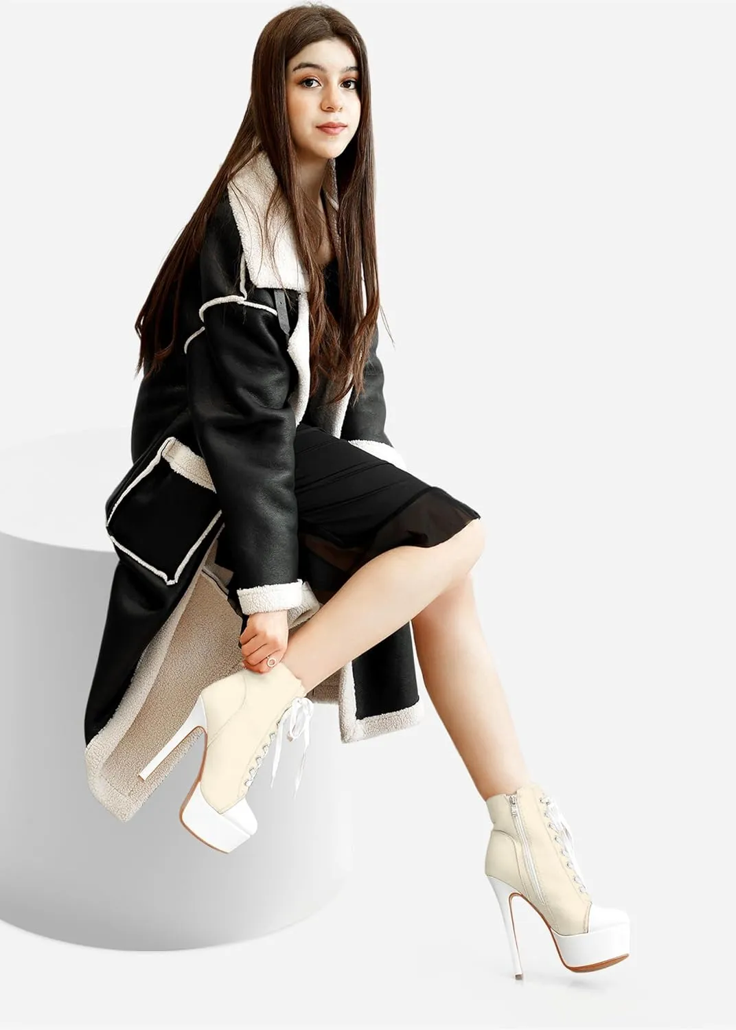 Canvas Ankle Boots Platform Lace-Up Short Boot Stiletto High Heel Closed Round Toe Sneaker Booties with Side Zipper for Women Ladies Sexy Spring Summer