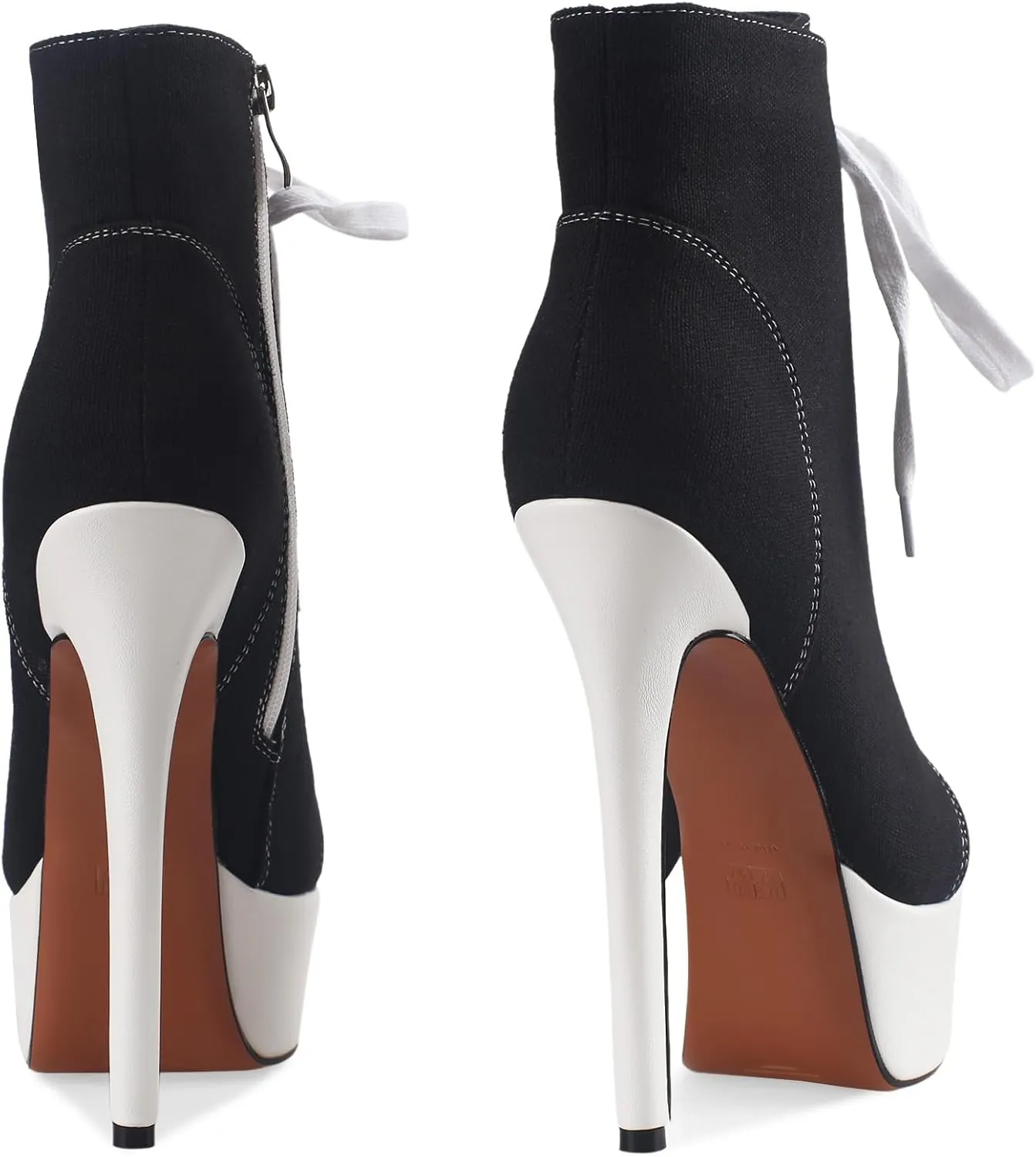 Canvas Ankle Boots Platform Lace-Up Short Boot Stiletto High Heel Closed Round Toe Sneaker Booties with Side Zipper for Women Ladies Sexy Spring Summer