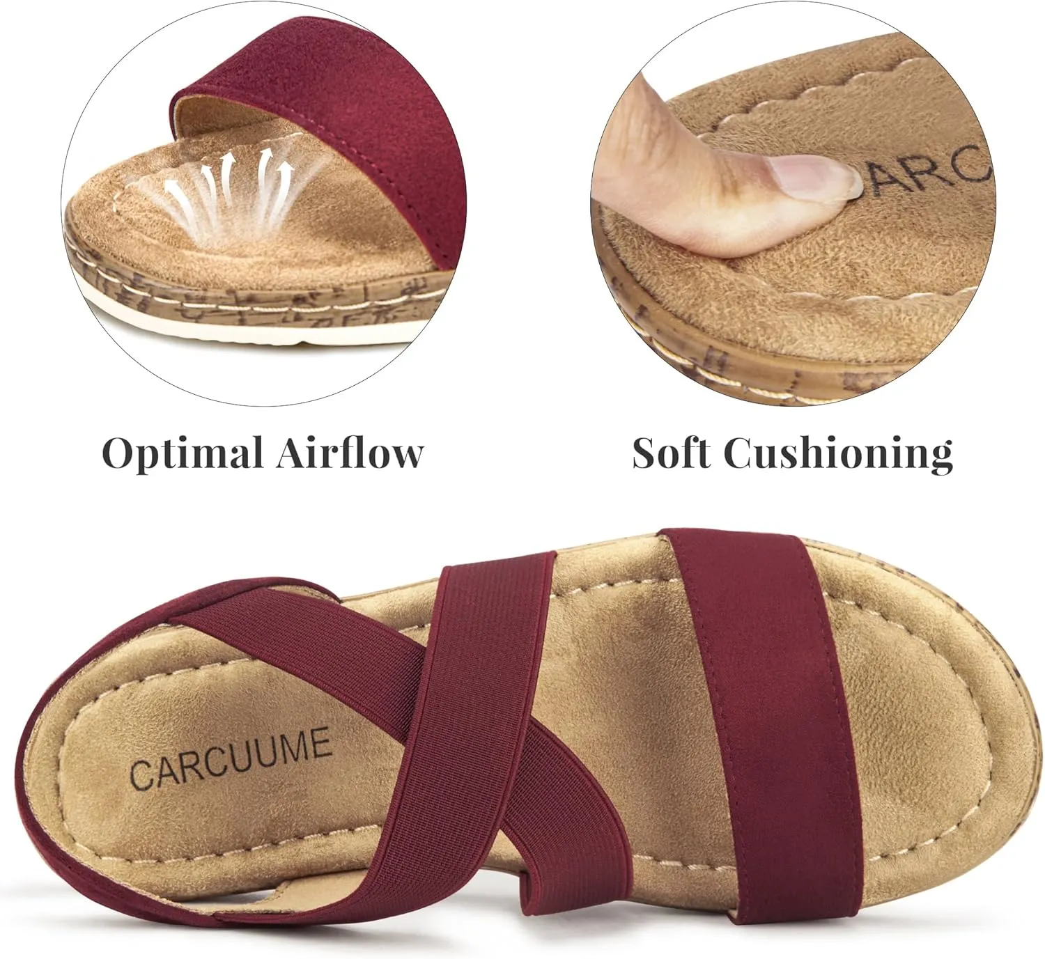 Carcuume Women's Suede Flat Sandals Elastic Slingback Slip-On with Cushioned Wedge Sole for Walking, Beach Weddings,VJAMIE-000