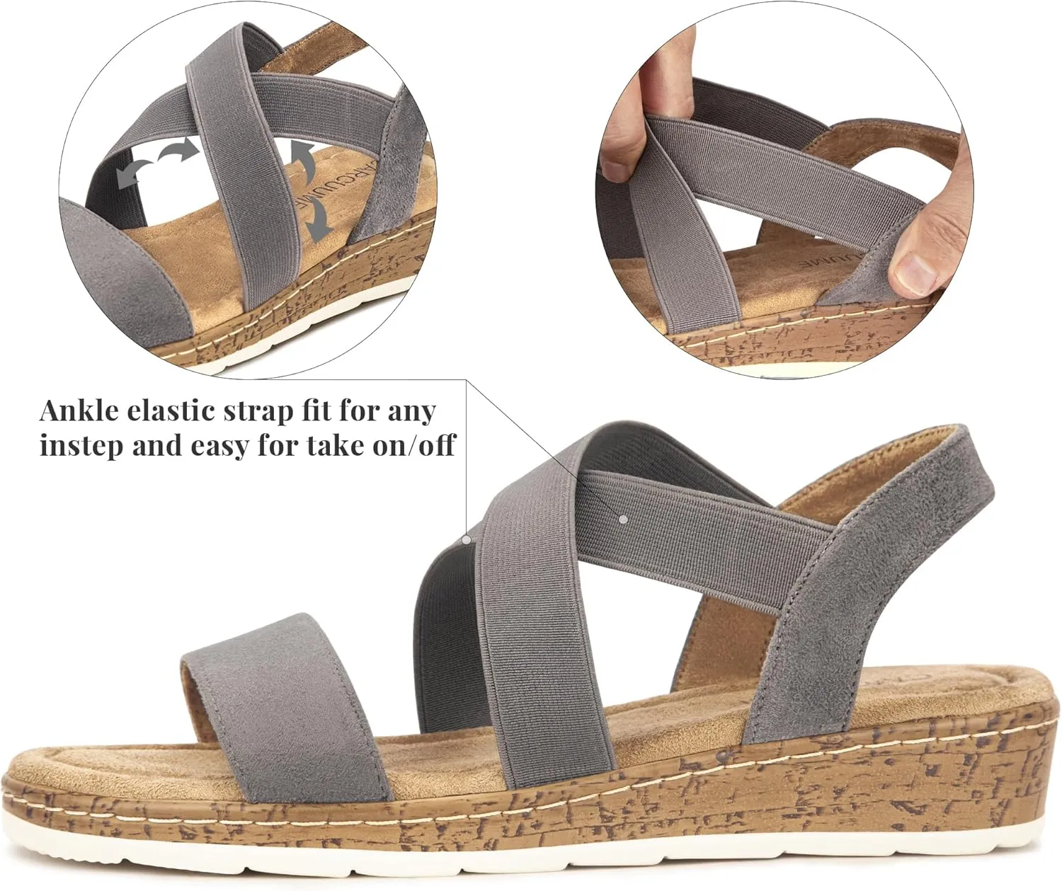 Carcuume Women's Suede Flat Sandals Elastic Slingback Slip-On with Cushioned Wedge Sole for Walking, Beach Weddings,VJAMIE-000