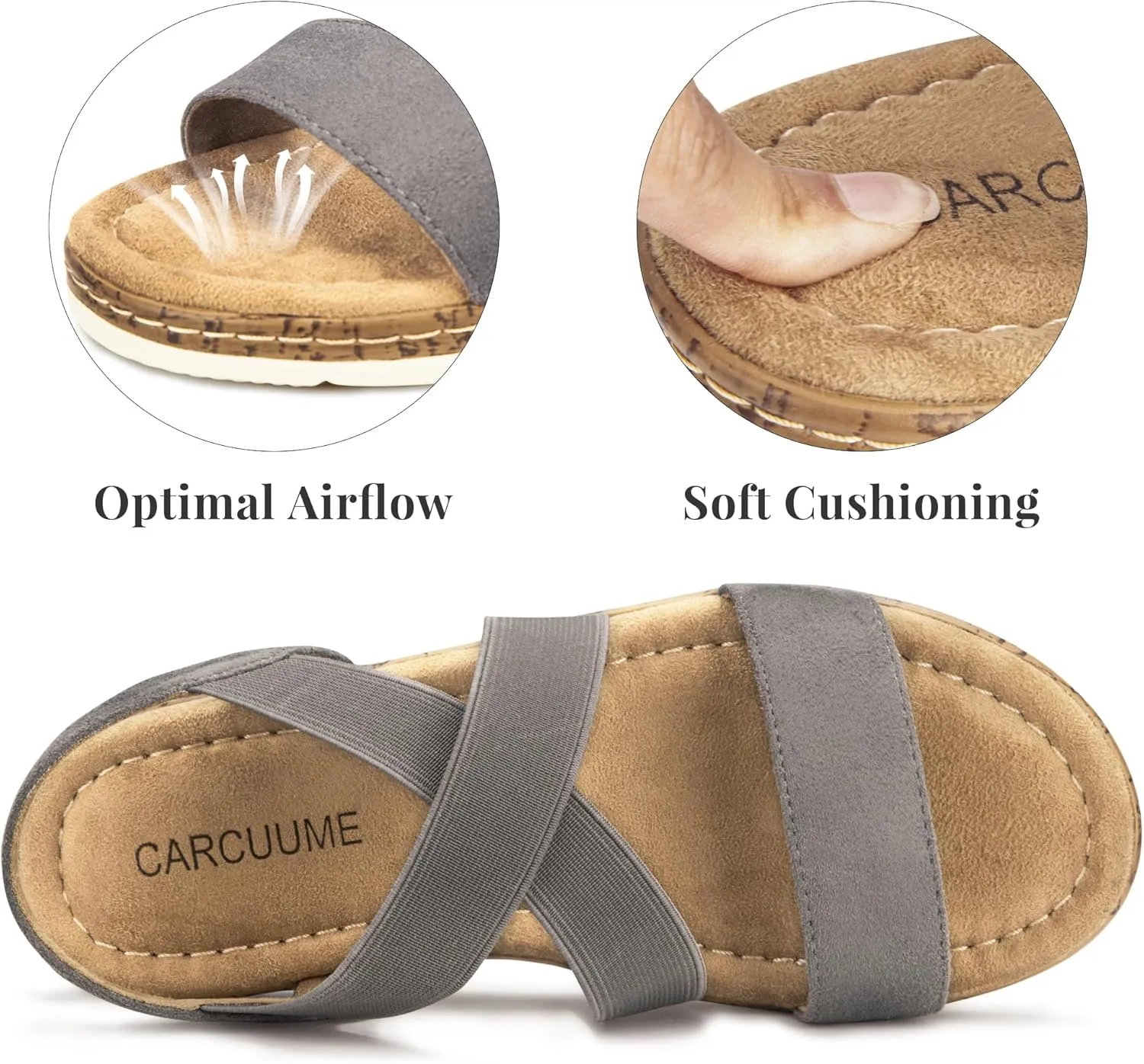 Carcuume Women's Suede Flat Sandals Elastic Slingback Slip-On with Cushioned Wedge Sole for Walking, Beach Weddings,VJAMIE-000