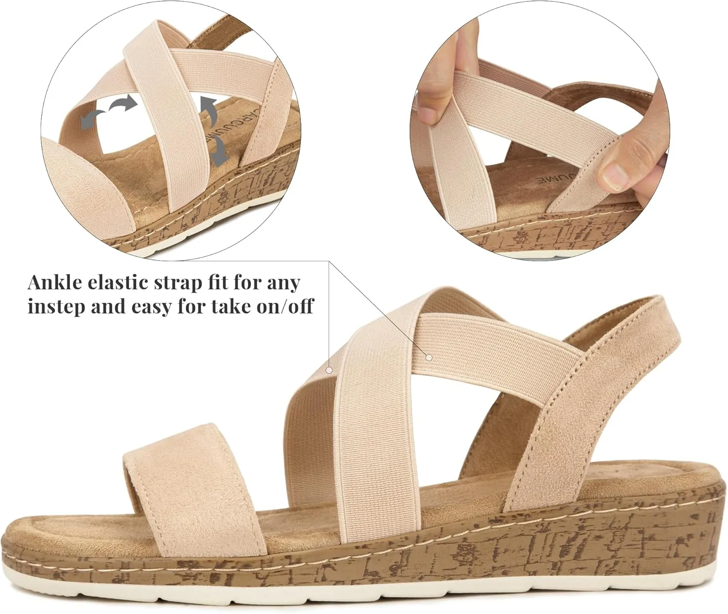 Carcuume Women's Suede Flat Sandals Elastic Slingback Slip-On with Cushioned Wedge Sole for Walking, Beach Weddings,VJAMIE-000