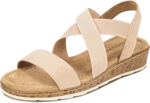 Carcuume Women's Suede Flat Sandals Elastic Slingback Slip-On with Cushioned Wedge Sole for Walking, Beach Weddings,VJAMIE-000
