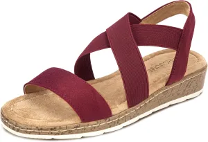 Carcuume Women's Suede Flat Sandals Elastic Slingback Slip-On with Cushioned Wedge Sole for Walking, Beach Weddings,VJAMIE-000