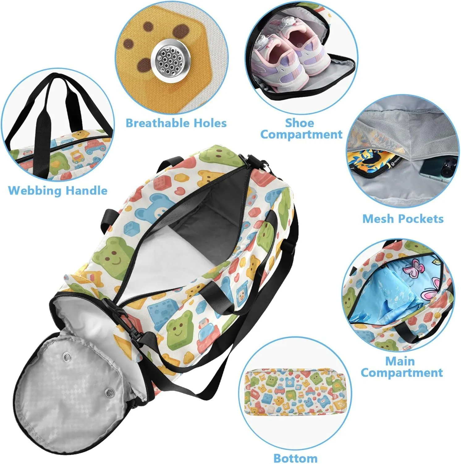 Cartoon Small Gym Bag with Shoes Compartment Multifunctional Carry On Overnight Bag for Travel, Sports, Duffel, Weekender