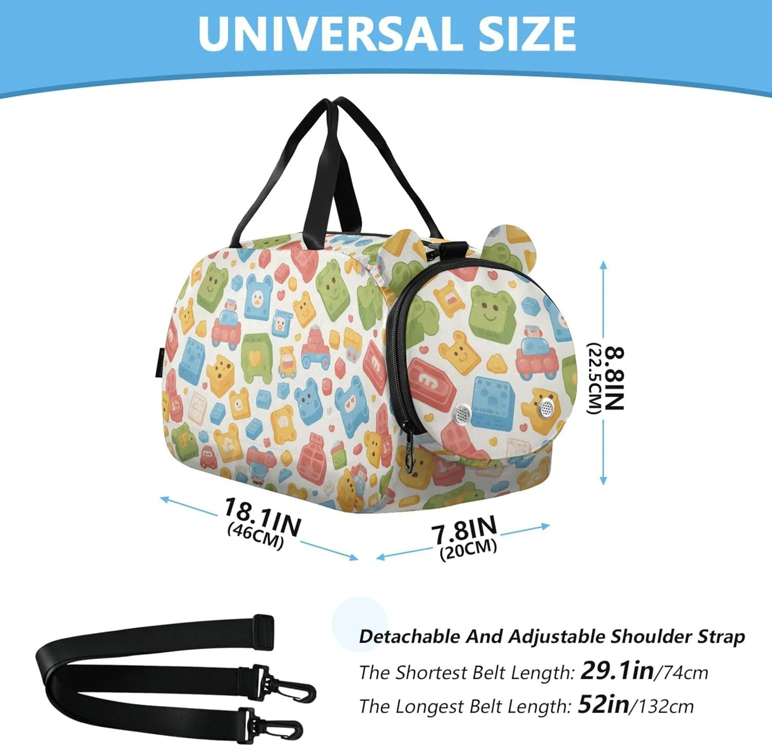 Cartoon Small Gym Bag with Shoes Compartment Multifunctional Carry On Overnight Bag for Travel, Sports, Duffel, Weekender