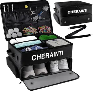 CHERAINTI Golf Trunk Organizer, 2 Layer Golf Organizer for Car, Waterproof Golf Shoe Storage Bag with Separate Ventilated Compartment, Golf Accessories Gift for Men Women