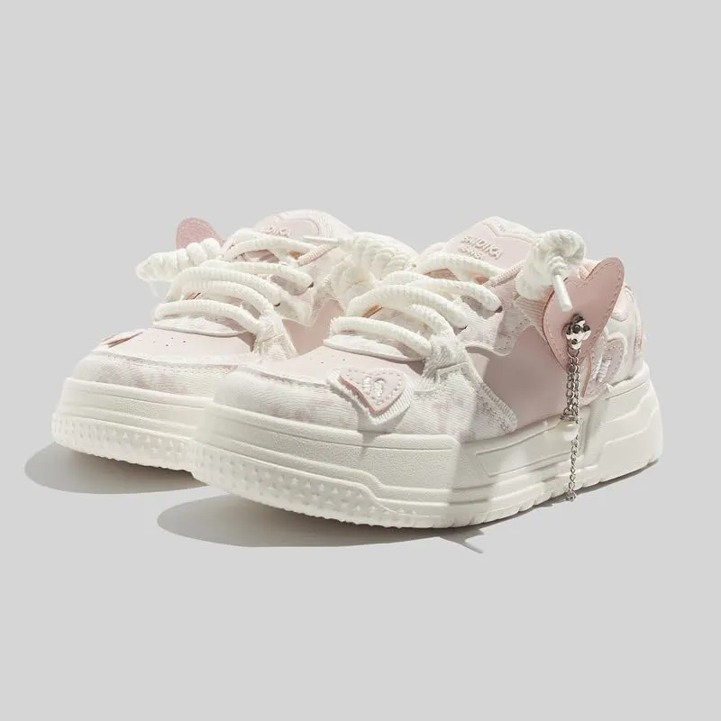Chunky Sneaker Cute Love Y2K Platform Height Increase Cloud Soft Walking Shoes for Women Girls Cotton Candy