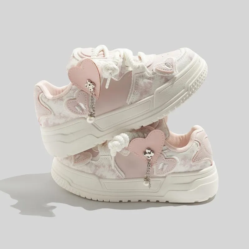 Chunky Sneaker Cute Love Y2K Platform Height Increase Cloud Soft Walking Shoes for Women Girls Cotton Candy
