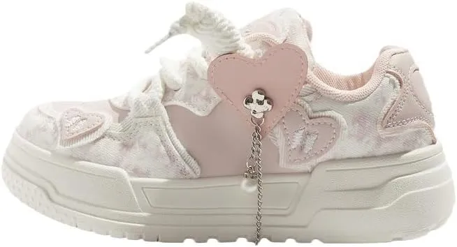 Chunky Sneaker Cute Love Y2K Platform Height Increase Cloud Soft Walking Shoes for Women Girls Cotton Candy