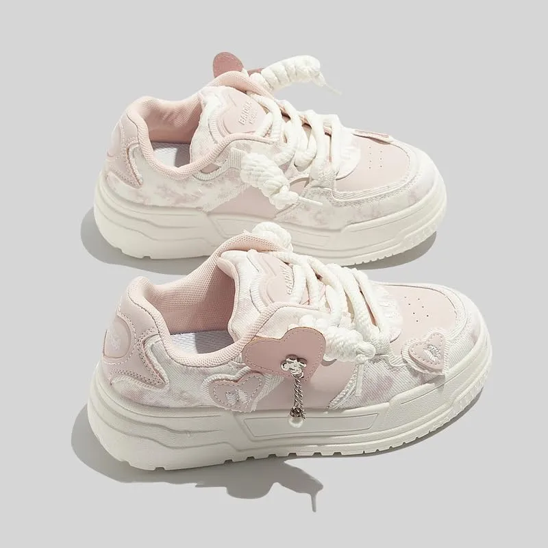 Chunky Sneaker Cute Love Y2K Platform Height Increase Cloud Soft Walking Shoes for Women Girls Cotton Candy