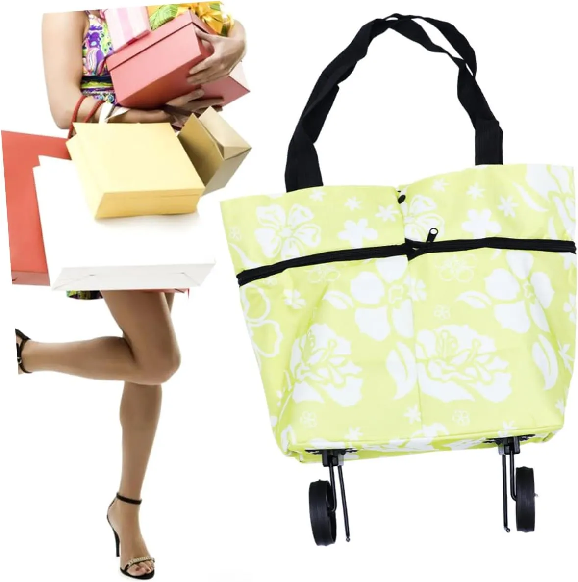 Ciieeo Collapsible Dolly Shopping Cart Foldable Grocery Bags Hand Cart Shopping Bag with Wheels Utility