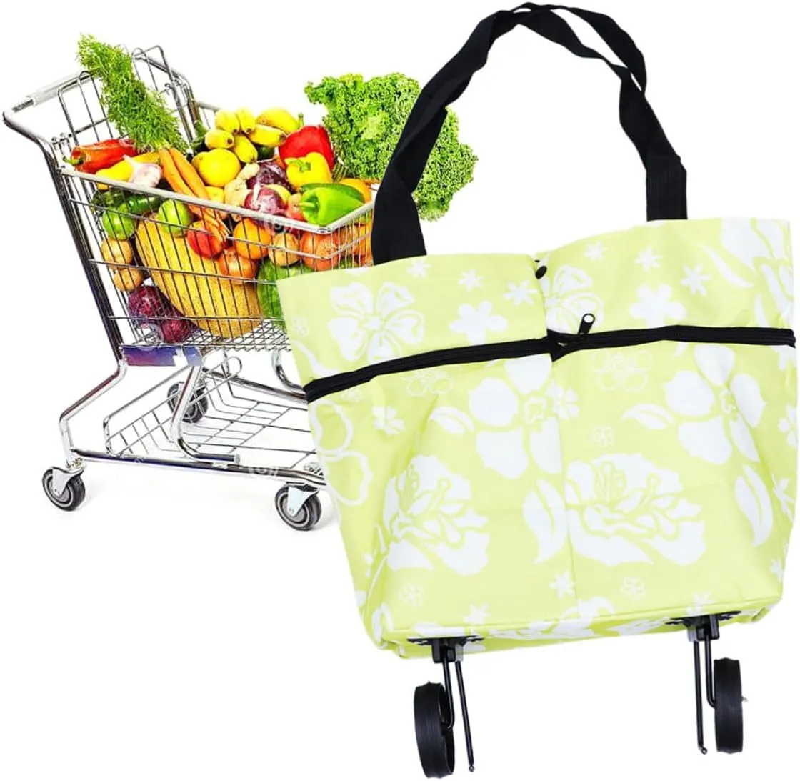 Ciieeo Collapsible Dolly Shopping Cart Foldable Grocery Bags Hand Cart Shopping Bag with Wheels Utility