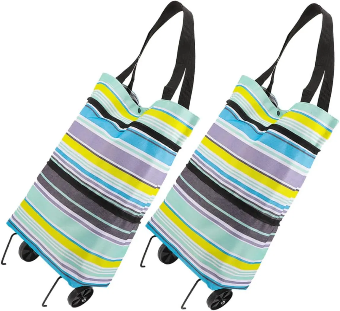 Ciieeo Wheeled Tote Bag 2pcs Grocery Bag on Wheels Folding Trolley Tote Storage Space Saver