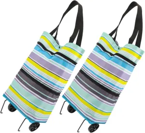 Ciieeo Wheeled Tote Bag 2pcs Grocery Bag on Wheels Folding Trolley Tote Storage Space Saver