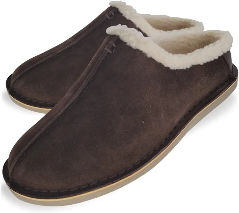 Clarks Men's Suede Leather Clog Slippers With Faux Shearling Collar , JMS0572,Indoor/Outdoor Low Open Back Slip-Ons, Dk. Brown, 11 UK