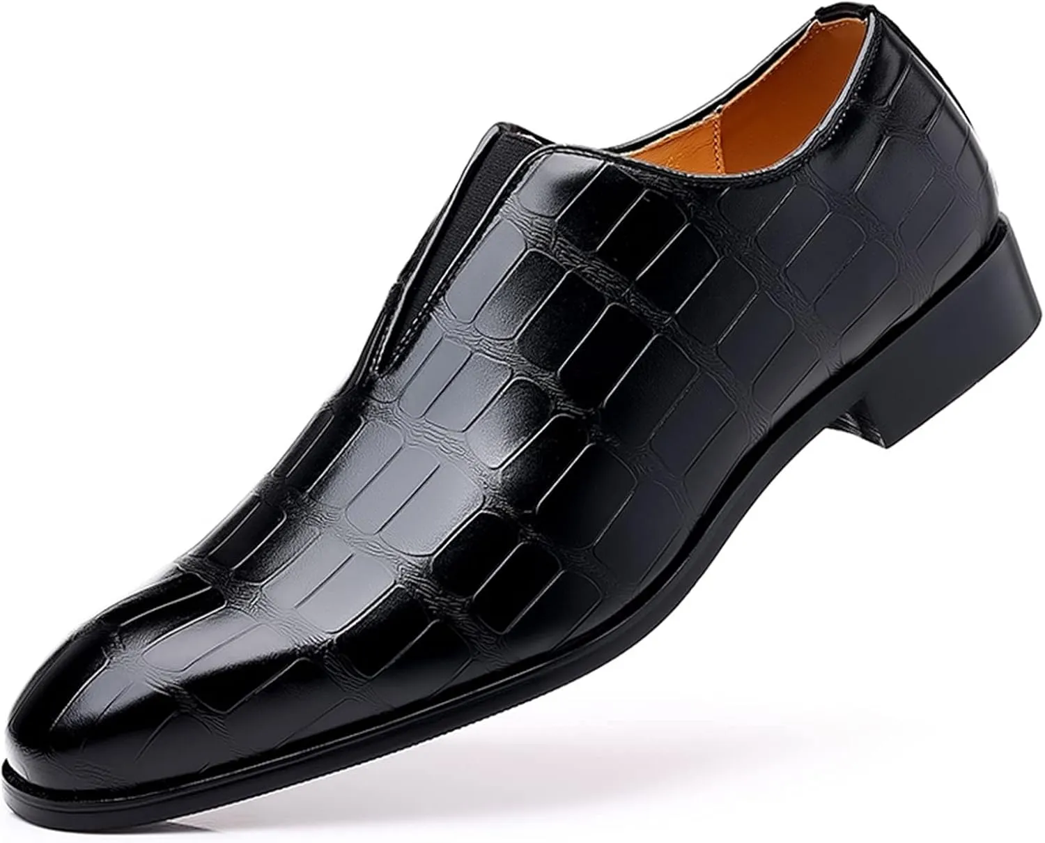 Classical Shoes for Men Slip On PU Leather Low Rubber Sole Block Heel Work Mens Wide Leather Court Shoes