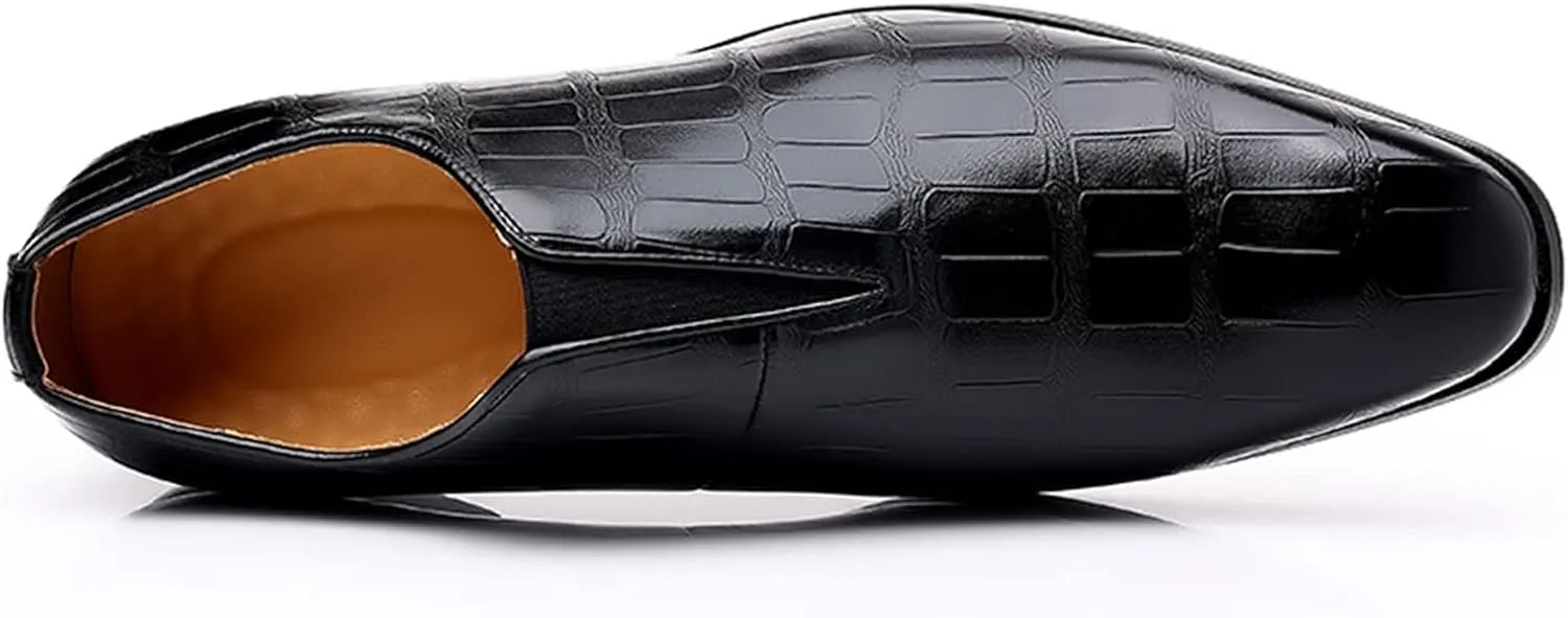 Classical Shoes for Men Slip On PU Leather Low Rubber Sole Block Heel Work Mens Wide Leather Court Shoes