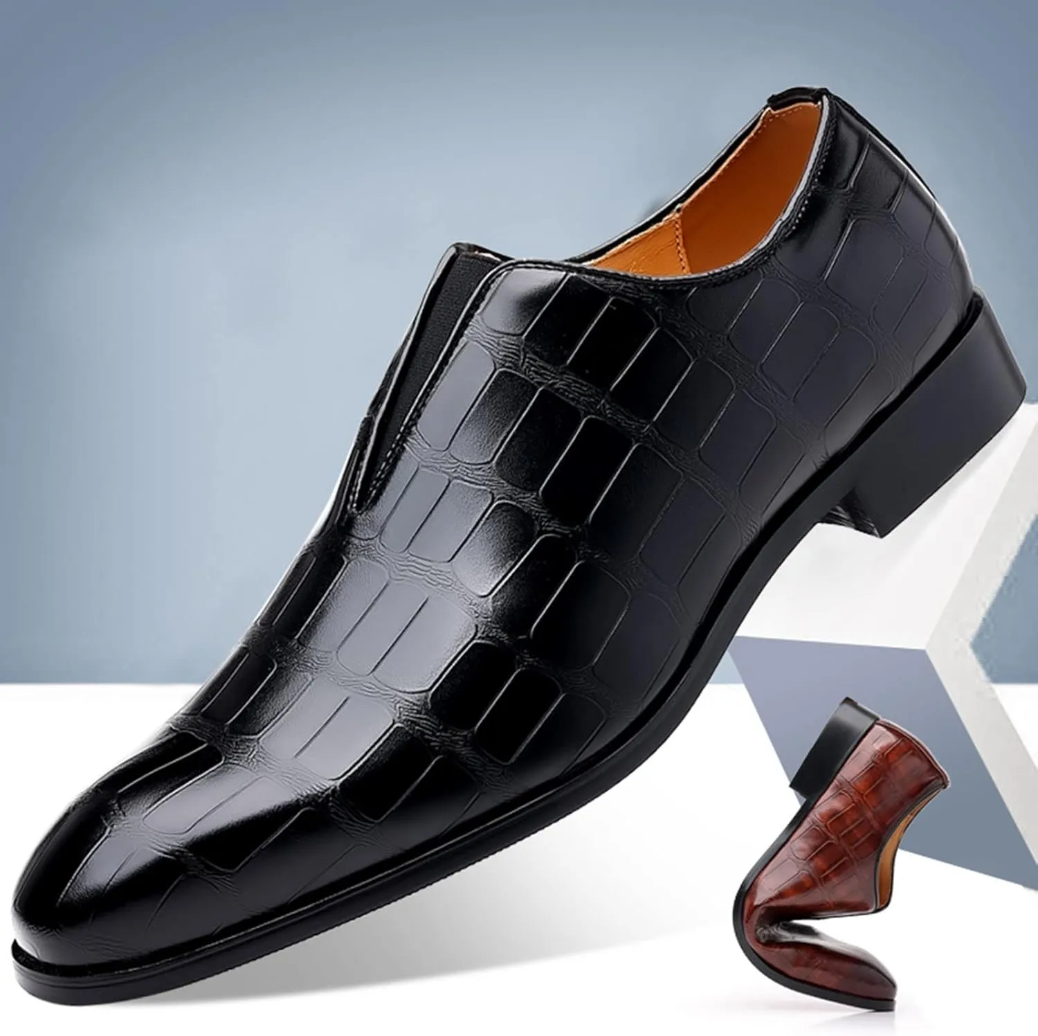 Classical Shoes for Men Slip On PU Leather Low Rubber Sole Block Heel Work Mens Wide Leather Court Shoes