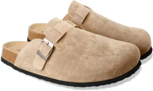 Clogs for Women Suede Soft Leather Clogs Classic Cork Clog Antislip Slippers Waterproof Mules House Sandals Buckle