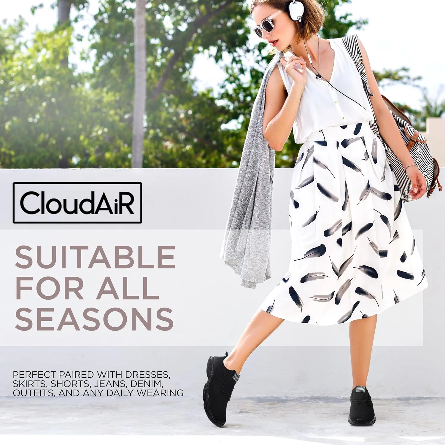 CLOUDAIR Vesta Women's Sneakers: Casual Running, Walking Arch Support Shoes, Lightweight Slip-On Sock Design, Non-Slip Work Shoes for Women, Comfortable Air Cushioned Platform Sneakers