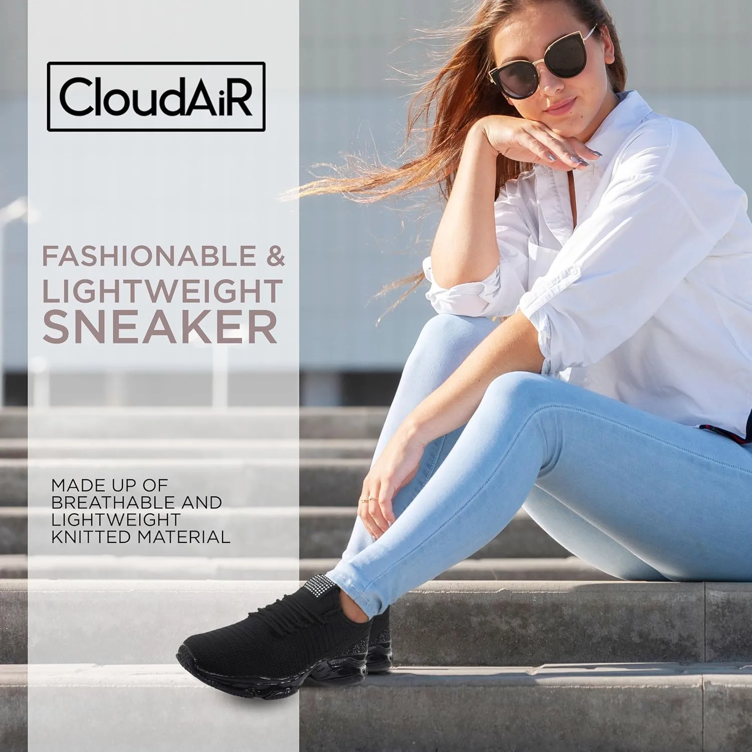 CLOUDAIR Vesta Women's Sneakers: Casual Running, Walking Arch Support Shoes, Lightweight Slip-On Sock Design, Non-Slip Work Shoes for Women, Comfortable Air Cushioned Platform Sneakers
