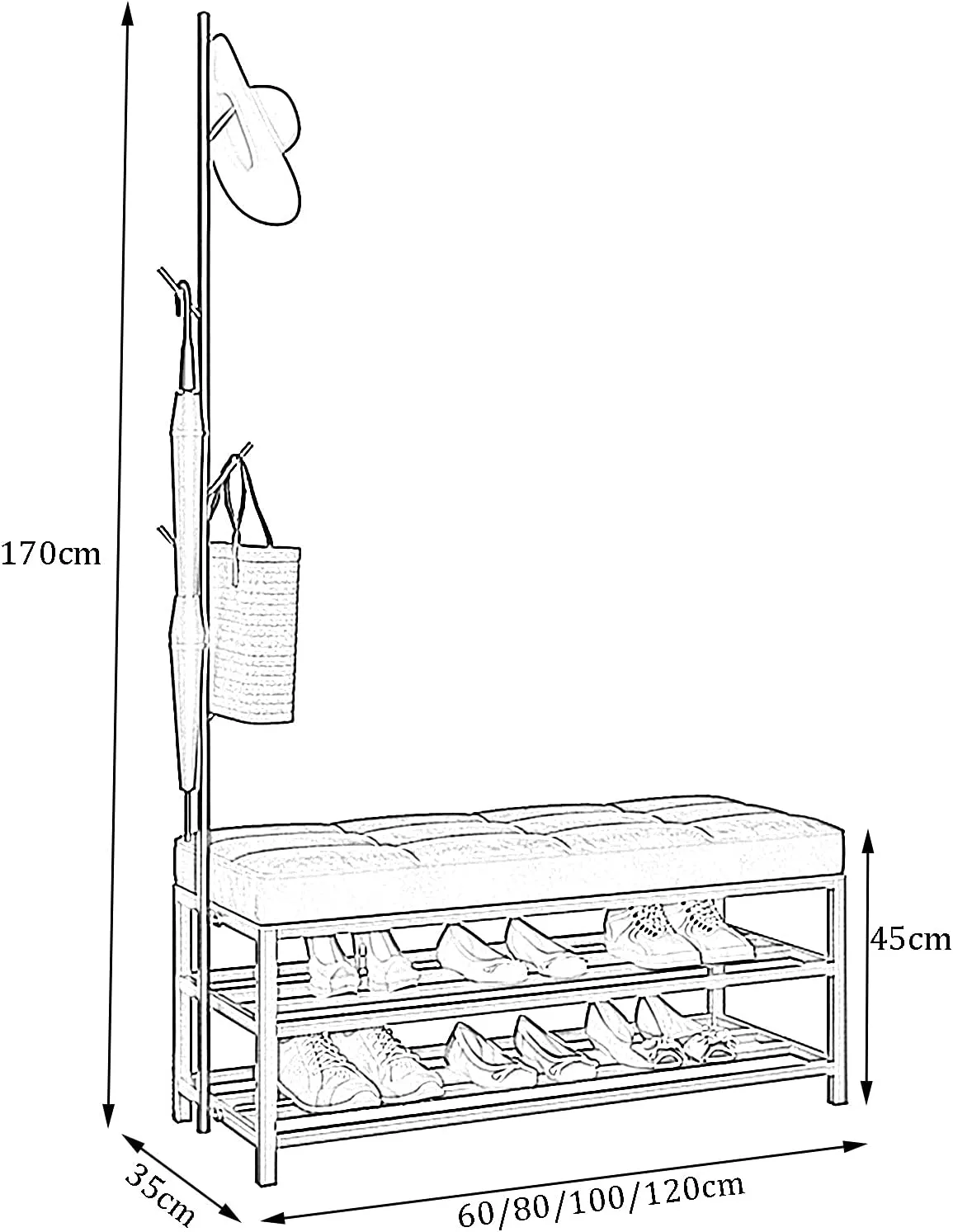 Coat Rack Stand Clothes Rack Stand, Rustproof Metal Hanger with Bench, Ideal for Hall Bedroom Entryway Office for Garment Shoe Hat Handbag Storage, Easy Assembly (Pink 60X32X150CM) ni