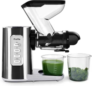 Cold Press Juicer Machines,Masticating Slow Juicer with 3'' Feed Chute,200W Powerful Motor for Hard Fruits & Vegetable, High Yield Juice Extractor, Easy to Clean, BPA Free, Stainless Steel Body