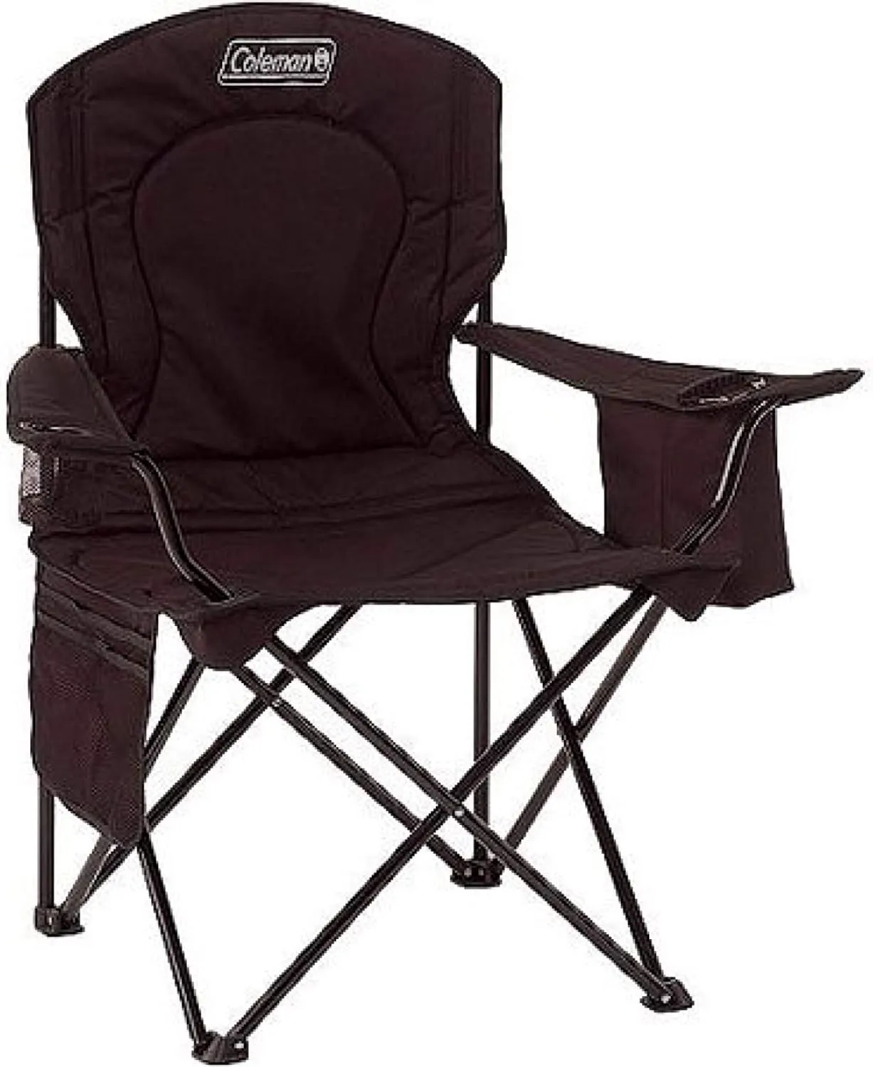 Coleman Portable Quad Camp Chair with 4-Can Cooler, Cushioned Seat & Back with Side Pockets & Cup Holder, Carry Bag Included