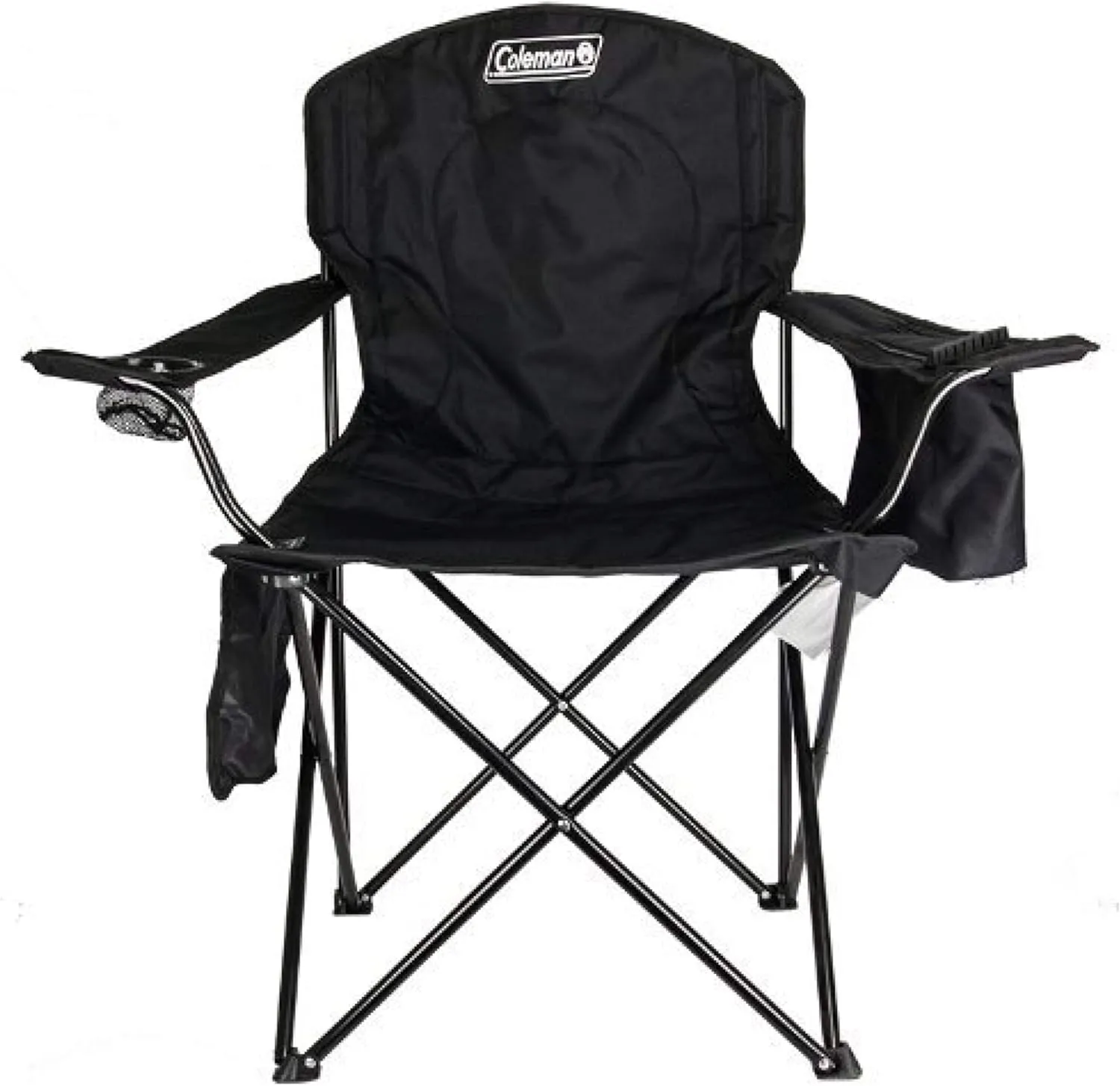 Coleman Portable Quad Camp Chair with 4-Can Cooler, Cushioned Seat & Back with Side Pockets & Cup Holder, Carry Bag Included