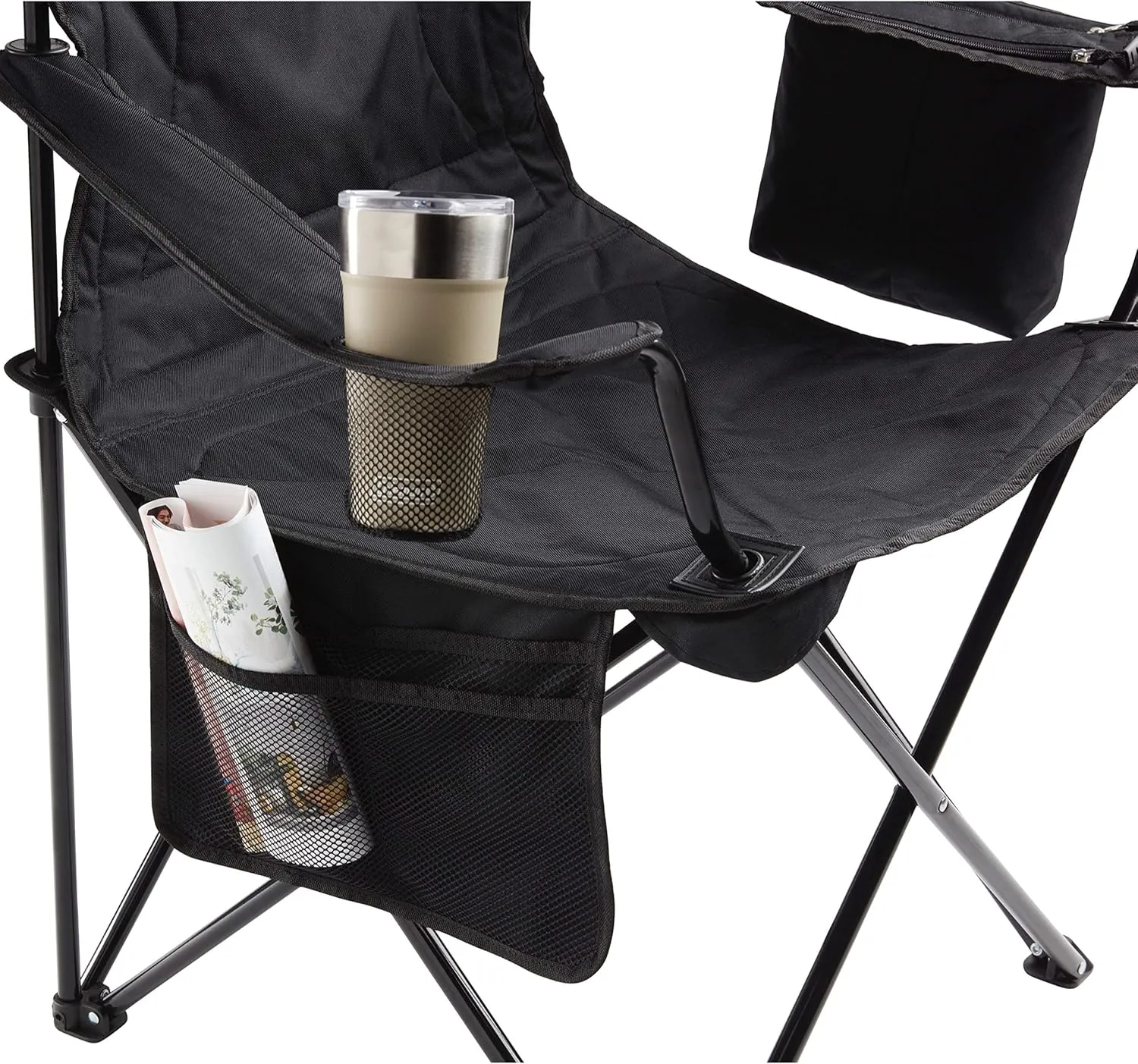 Coleman Portable Quad Camp Chair with 4-Can Cooler, Cushioned Seat & Back with Side Pockets & Cup Holder, Carry Bag Included