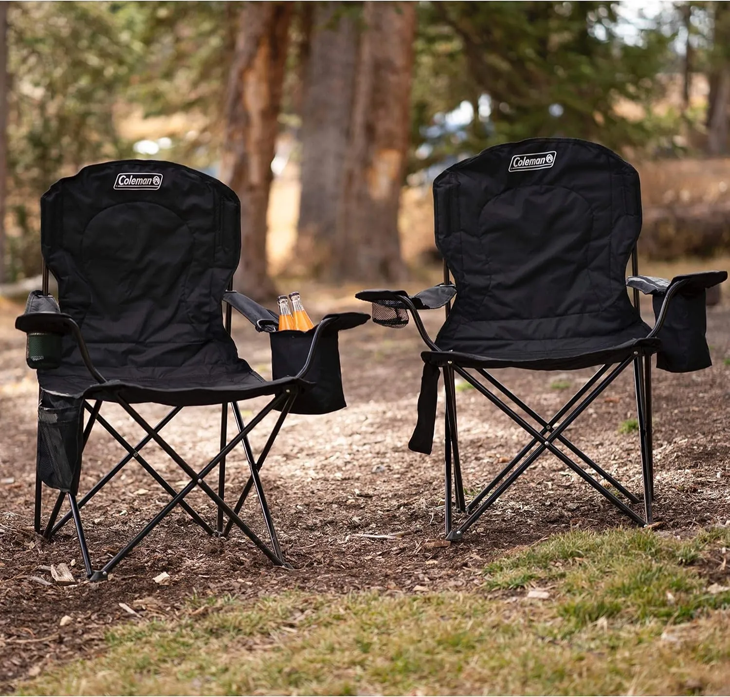 Coleman Portable Quad Camp Chair with 4-Can Cooler, Cushioned Seat & Back with Side Pockets & Cup Holder, Carry Bag Included